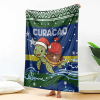 Curacao Christmas Blanket with Santa Turtle Ocean Waves Snowflakes and Holiday Gift Design - Wonder Print Shop