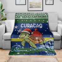 Curacao Christmas Blanket with Santa Turtle Ocean Waves Snowflakes and Holiday Gift Design - Wonder Print Shop
