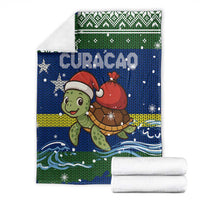 Curacao Christmas Blanket with Santa Turtle Ocean Waves Snowflakes and Holiday Gift Design - Wonder Print Shop