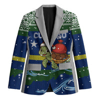 Curacao Christmas Blazer with Santa Turtle Ocean Waves Snowflakes and Holiday Gift Design - Wonder Print Shop