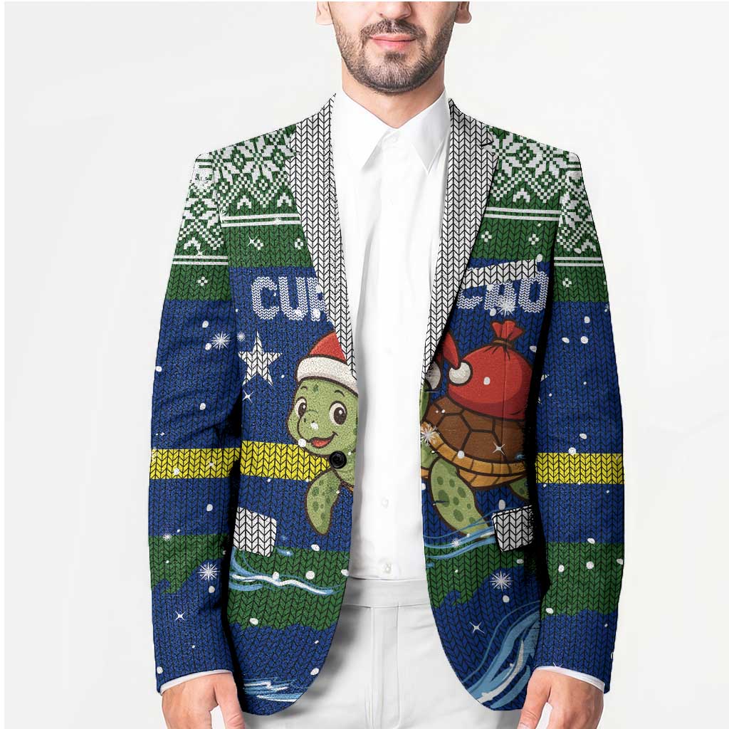 Curacao Christmas Blazer with Santa Turtle Ocean Waves Snowflakes and Holiday Gift Design - Wonder Print Shop