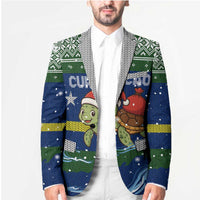 Curacao Christmas Blazer with Santa Turtle Ocean Waves Snowflakes and Holiday Gift Design - Wonder Print Shop