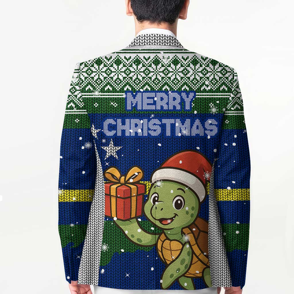 Curacao Christmas Blazer with Santa Turtle Ocean Waves Snowflakes and Holiday Gift Design - Wonder Print Shop