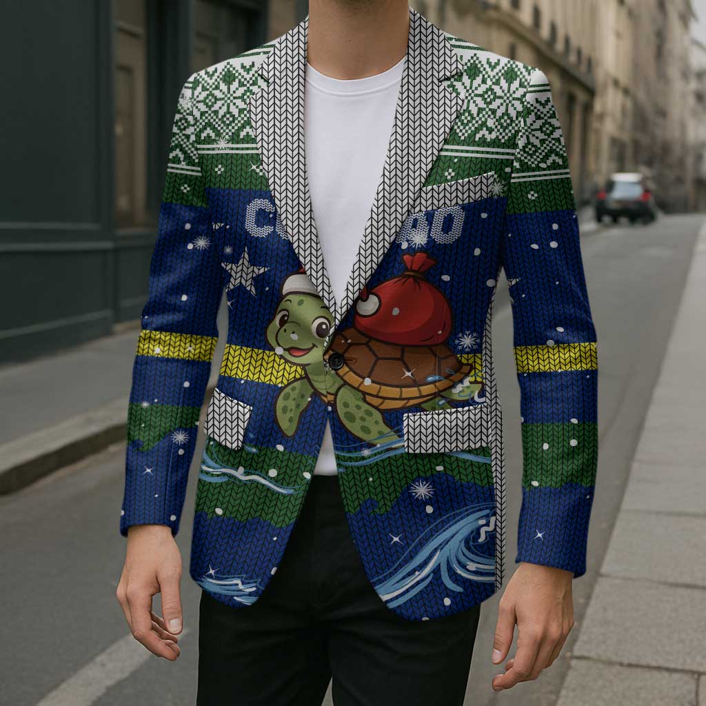 Curacao Christmas Blazer with Santa Turtle Ocean Waves Snowflakes and Holiday Gift Design - Wonder Print Shop
