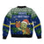 Curacao Christmas Bomber Jacket with Santa Turtle Ocean Waves Snowflakes and Holiday Gift Design - Wonder Print Shop
