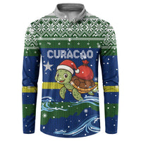 Curacao Christmas Button Sweatshirt with Santa Turtle Ocean Waves Snowflakes and Holiday Gift Design - Wonder Print Shop
