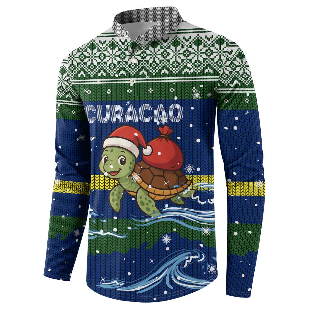 Curacao Christmas Button Sweatshirt with Santa Turtle Ocean Waves Snowflakes and Holiday Gift Design - Wonder Print Shop