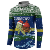 Curacao Christmas Button Sweatshirt with Santa Turtle Ocean Waves Snowflakes and Holiday Gift Design - Wonder Print Shop