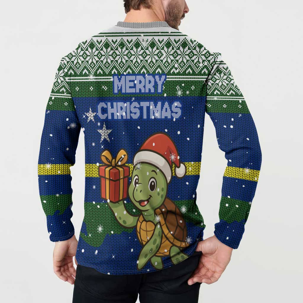Curacao Christmas Button Sweatshirt with Santa Turtle Ocean Waves Snowflakes and Holiday Gift Design - Wonder Print Shop