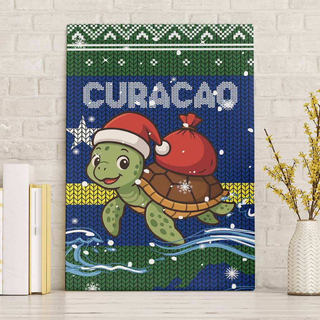 Curacao Christmas Canvas Wall Art with Santa Turtle Ocean Waves Snowflakes and Holiday Gift Design - Wonder Print Shop