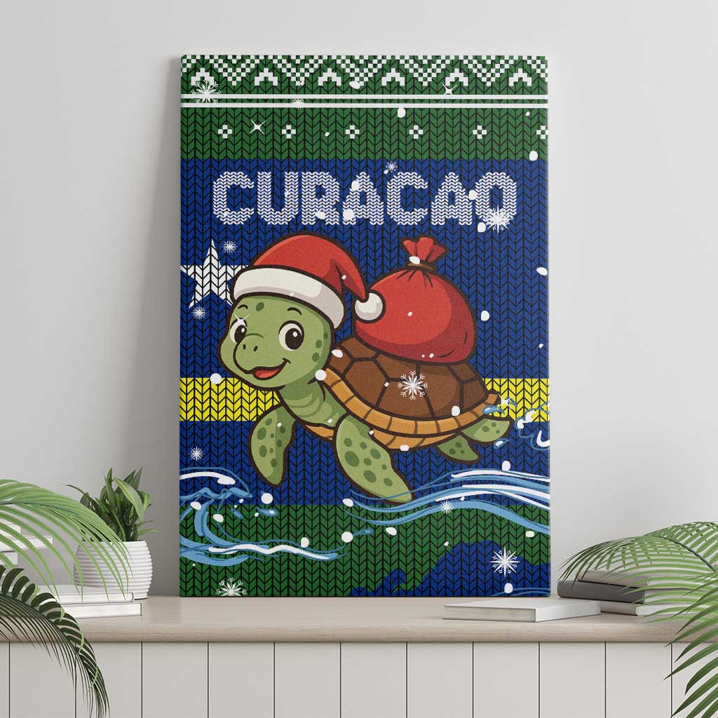 Curacao Christmas Canvas Wall Art with Santa Turtle Ocean Waves Snowflakes and Holiday Gift Design - Wonder Print Shop