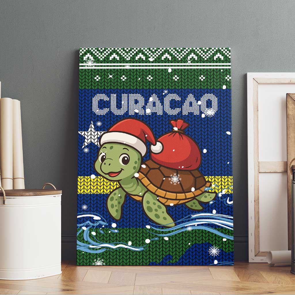 Curacao Christmas Canvas Wall Art with Santa Turtle Ocean Waves Snowflakes and Holiday Gift Design - Wonder Print Shop