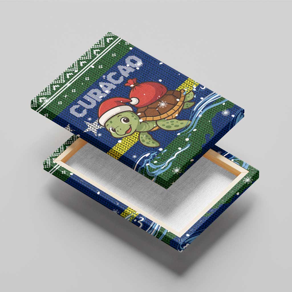 Curacao Christmas Canvas Wall Art with Santa Turtle Ocean Waves Snowflakes and Holiday Gift Design - Wonder Print Shop