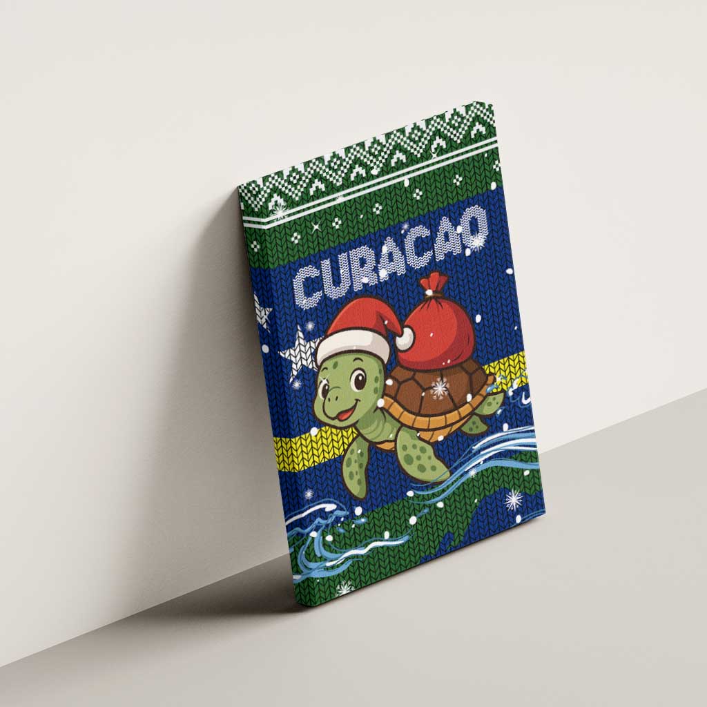 Curacao Christmas Canvas Wall Art with Santa Turtle Ocean Waves Snowflakes and Holiday Gift Design - Wonder Print Shop