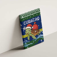 Curacao Christmas Canvas Wall Art with Santa Turtle Ocean Waves Snowflakes and Holiday Gift Design - Wonder Print Shop