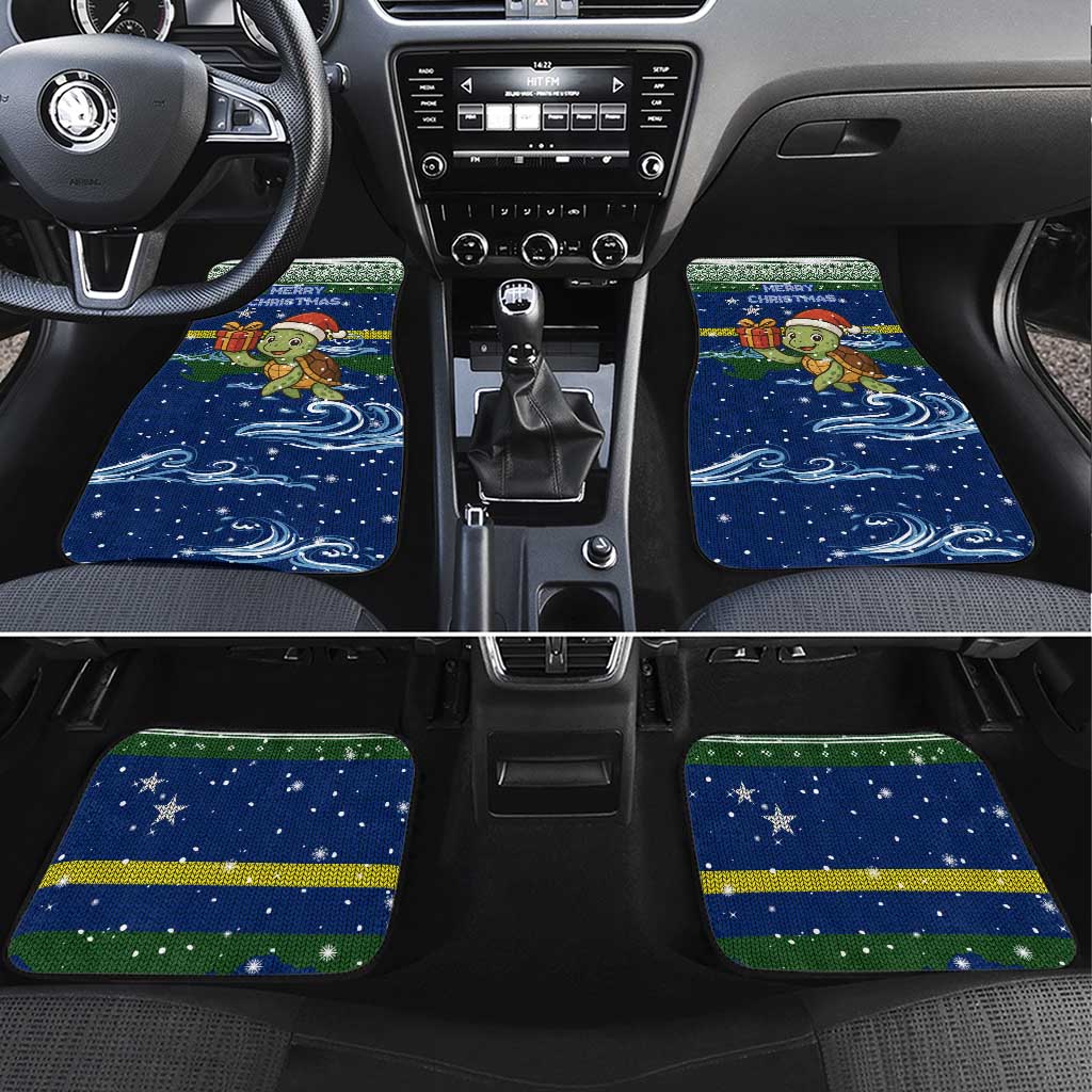 Curacao Christmas Car Mats with Santa Turtle Ocean Waves Snowflakes and Holiday Gift Design - Wonder Print Shop
