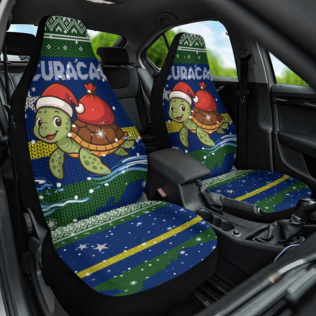 Curacao Christmas Car Seat Cover with Santa Turtle Ocean Waves Snowflakes and Holiday Gift Design - Wonder Print Shop