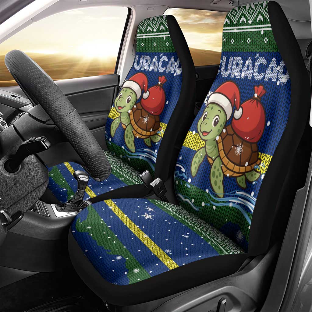 Curacao Christmas Car Seat Cover with Santa Turtle Ocean Waves Snowflakes and Holiday Gift Design - Wonder Print Shop