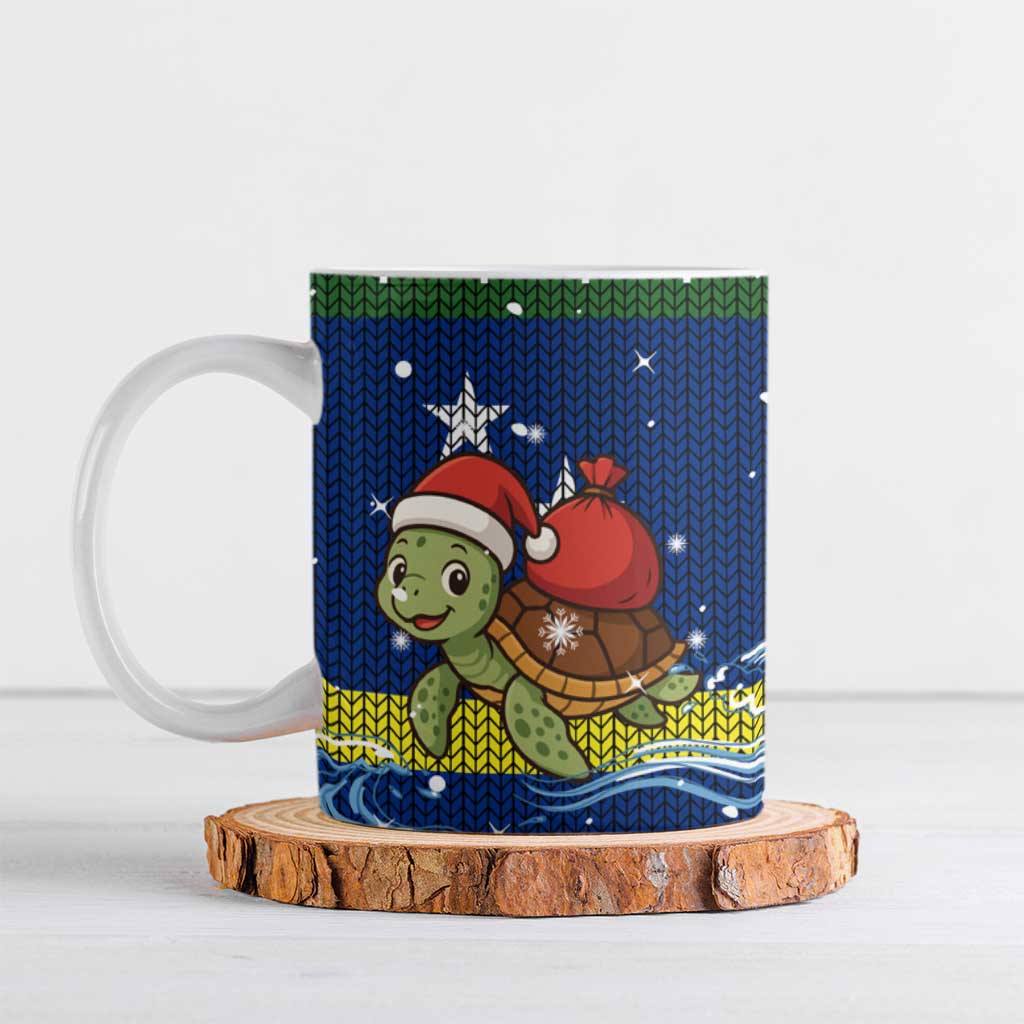 Curacao Christmas Ceramic Mug with Santa Turtle Ocean Waves Snowflakes and Holiday Gift Design - Wonder Print Shop