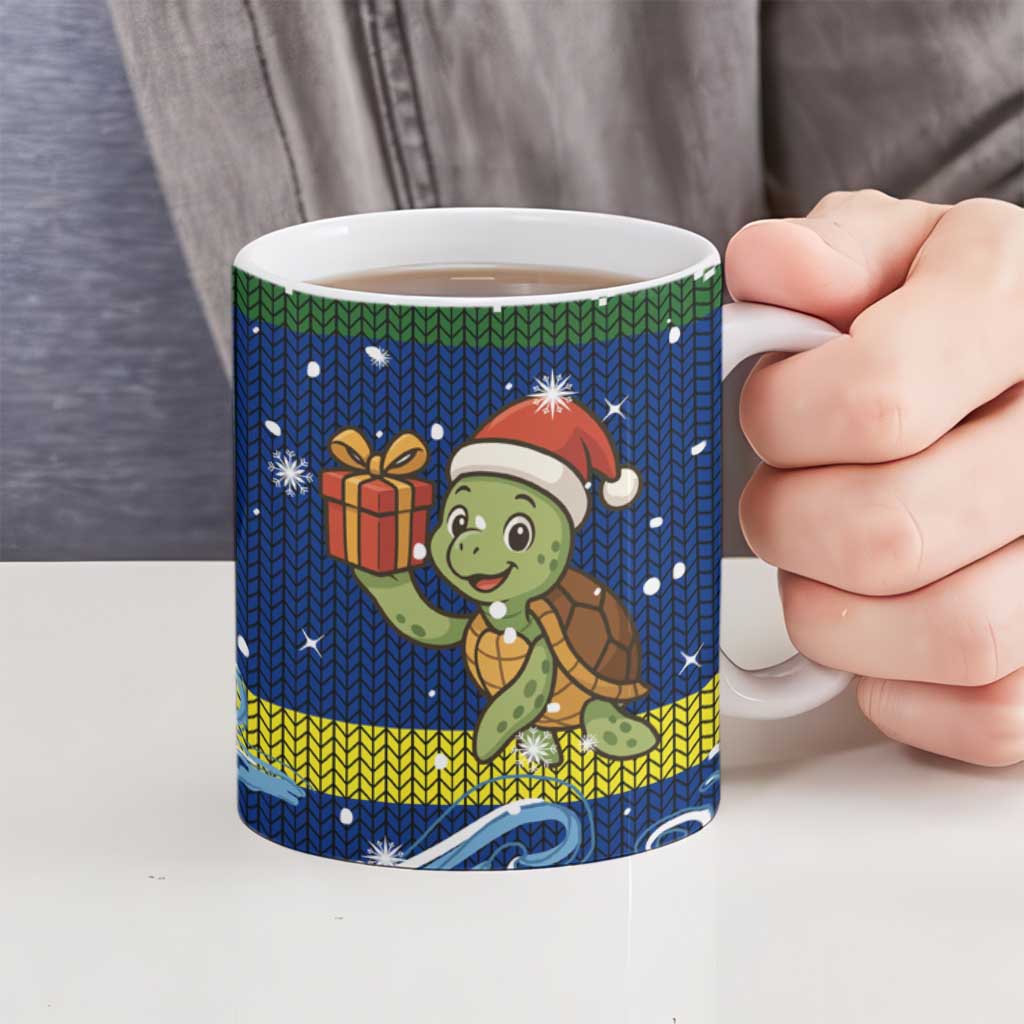 Curacao Christmas Ceramic Mug with Santa Turtle Ocean Waves Snowflakes and Holiday Gift Design - Wonder Print Shop