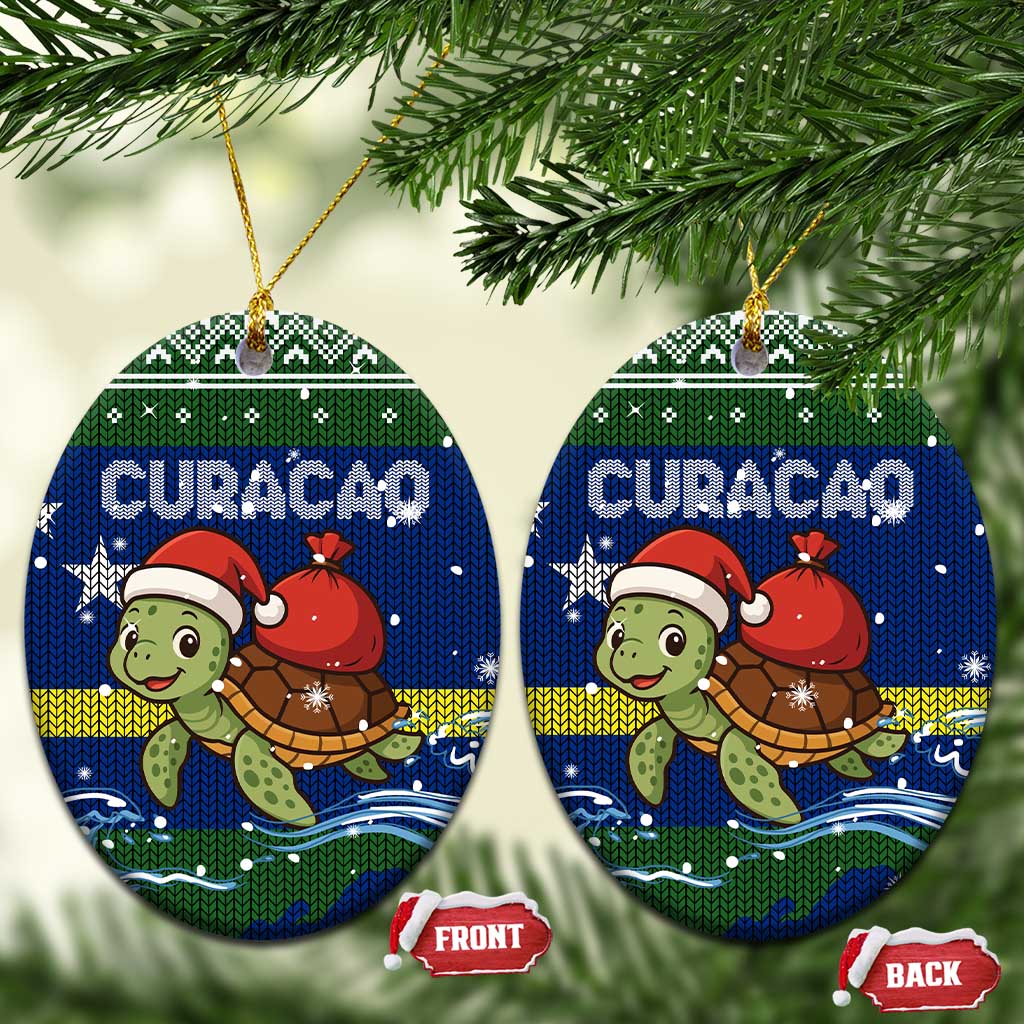 Curacao Christmas Ceramic Ornament with Santa Turtle Ocean Waves Snowflakes and Holiday Gift Design - Wonder Print Shop