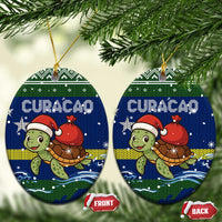 Curacao Christmas Ceramic Ornament with Santa Turtle Ocean Waves Snowflakes and Holiday Gift Design - Wonder Print Shop
