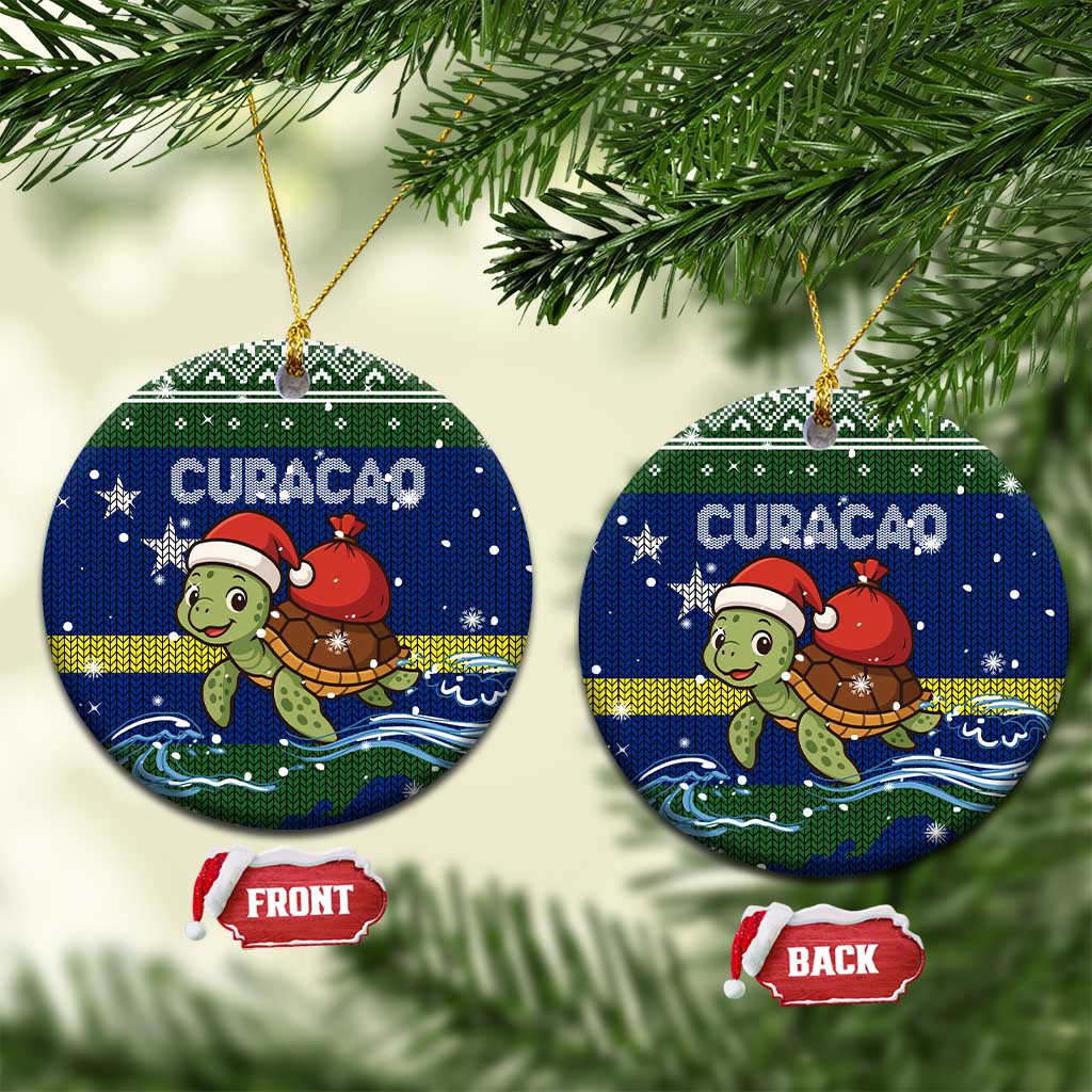 Curacao Christmas Ceramic Ornament with Santa Turtle Ocean Waves Snowflakes and Holiday Gift Design - Wonder Print Shop