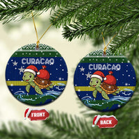 Curacao Christmas Ceramic Ornament with Santa Turtle Ocean Waves Snowflakes and Holiday Gift Design - Wonder Print Shop
