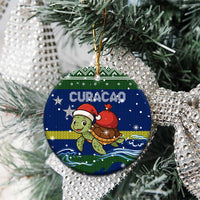 Curacao Christmas Ceramic Ornament with Santa Turtle Ocean Waves Snowflakes and Holiday Gift Design - Wonder Print Shop