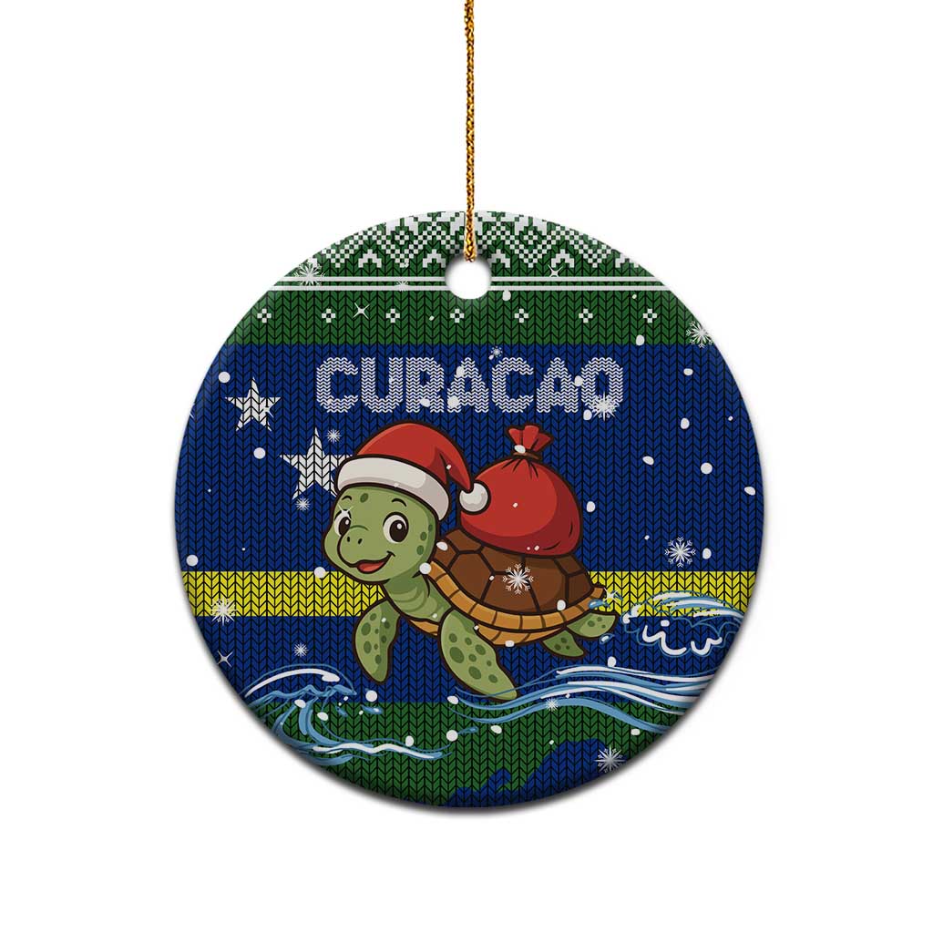 Curacao Christmas Ceramic Ornament with Santa Turtle Ocean Waves Snowflakes and Holiday Gift Design - Wonder Print Shop