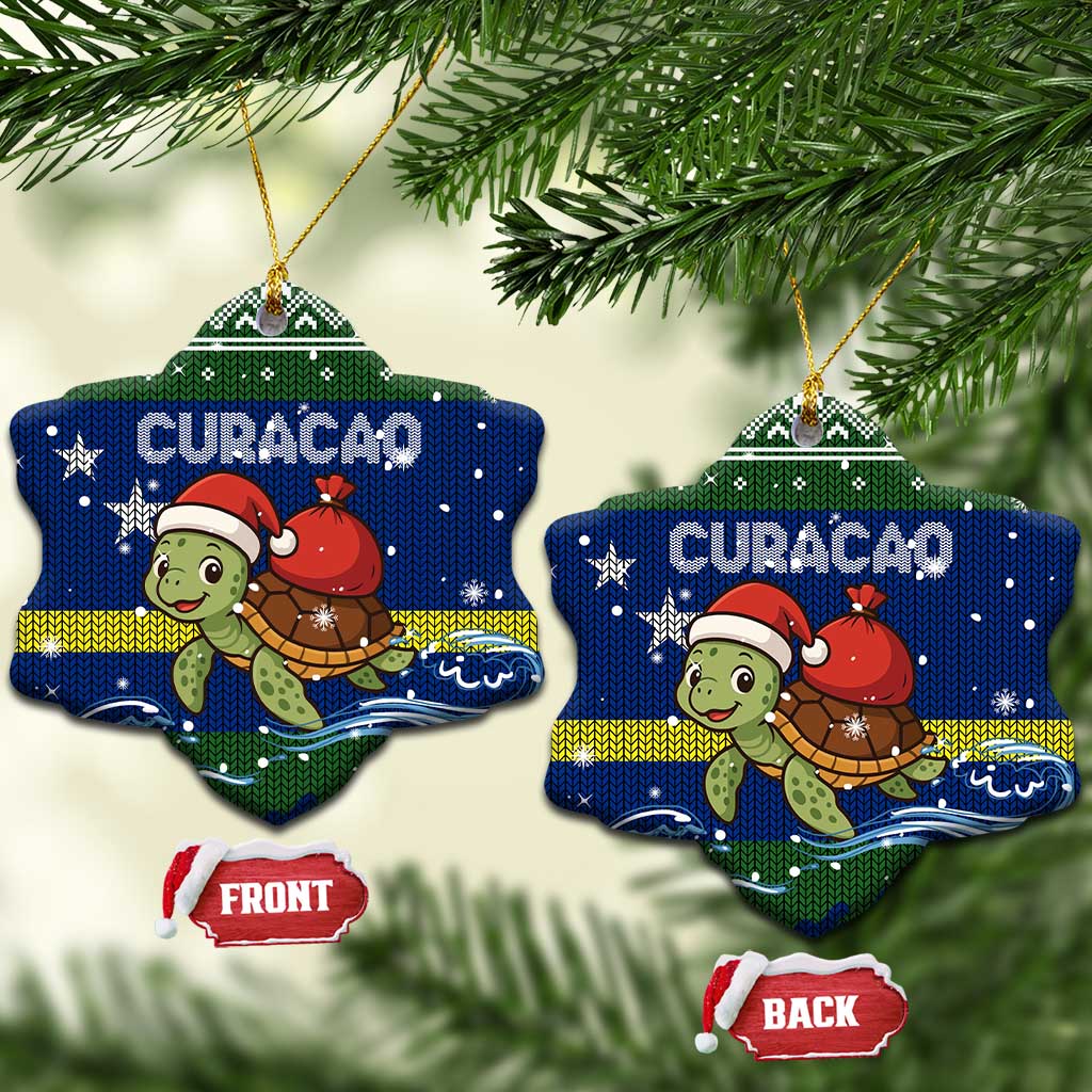 Curacao Christmas Ceramic Ornament with Santa Turtle Ocean Waves Snowflakes and Holiday Gift Design - Wonder Print Shop