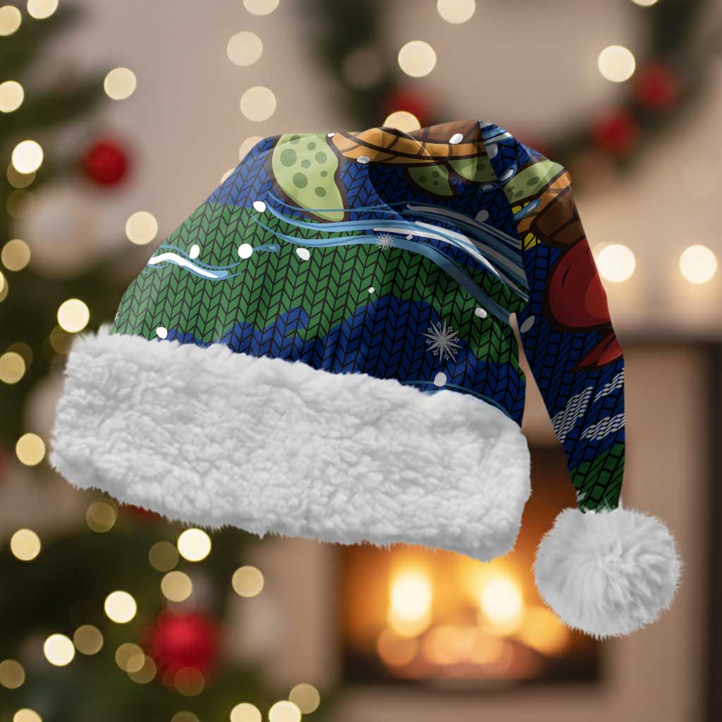 Curacao Christmas Santa Hat with Santa Turtle Ocean Waves Snowflakes and Holiday Gift Design - Wonder Print Shop