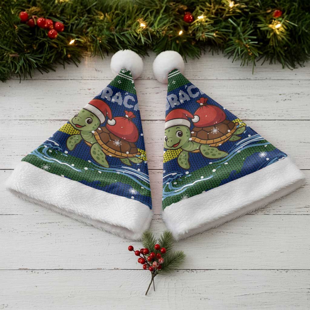 Curacao Christmas Santa Hat with Santa Turtle Ocean Waves Snowflakes and Holiday Gift Design - Wonder Print Shop