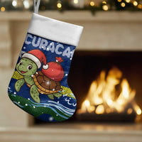 Curacao Christmas Stocking with Santa Turtle Ocean Waves Snowflakes and Holiday Gift Design - Wonder Print Shop
