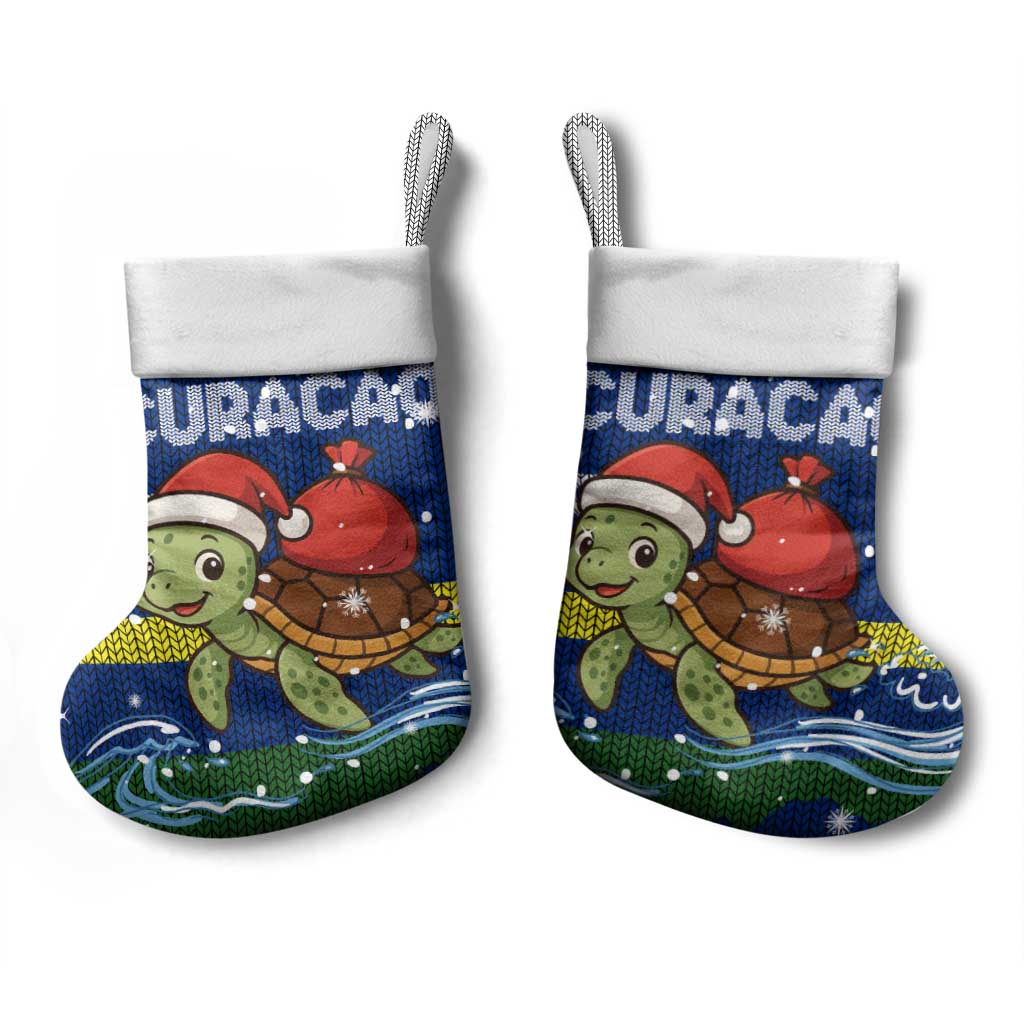 Curacao Christmas Stocking with Santa Turtle Ocean Waves Snowflakes and Holiday Gift Design - Wonder Print Shop