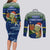 Curacao Christmas Couples Matching Long Sleeve Bodycon Dress and Long Sleeve Button Shirt with Santa Turtle Ocean Waves Snowflakes and Holiday Gift Design - Wonder Print Shop