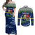 Curacao Christmas Couples Matching Off Shoulder Maxi Dress and Long Sleeve Button Shirt with Santa Turtle Ocean Waves Snowflakes and Holiday Gift Design - Wonder Print Shop