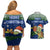Curacao Christmas Couples Matching Off Shoulder Short Dress and Hawaiian Shirt with Santa Turtle Ocean Waves Snowflakes and Holiday Gift Design - Wonder Print Shop