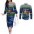 Curacao Christmas Couples Matching Off The Shoulder Long Sleeve Dress and Long Sleeve Button Shirt with Santa Turtle Ocean Waves Snowflakes and Holiday Gift Design - Wonder Print Shop