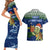 Curacao Christmas Couples Matching Short Sleeve Bodycon Dress and Hawaiian Shirt with Santa Turtle Ocean Waves Snowflakes and Holiday Gift Design - Wonder Print Shop