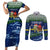 Curacao Christmas Couples Matching Short Sleeve Bodycon Dress and Long Sleeve Button Shirt with Santa Turtle Ocean Waves Snowflakes and Holiday Gift Design - Wonder Print Shop