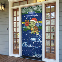 Curacao Christmas Door Cover with Santa Turtle Ocean Waves Snowflakes and Holiday Gift Design - Wonder Print Shop