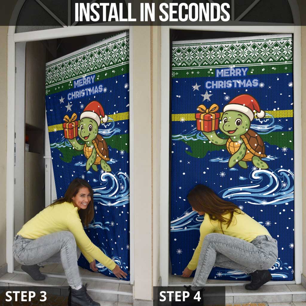 Curacao Christmas Door Cover with Santa Turtle Ocean Waves Snowflakes and Holiday Gift Design - Wonder Print Shop