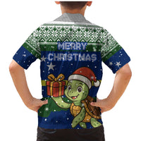 Curacao Christmas Family Matching Mermaid Dress and Hawaiian Shirt with Santa Turtle Ocean Waves Snowflakes and Holiday Gift Design - Wonder Print Shop