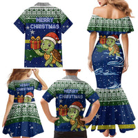 Curacao Christmas Family Matching Mermaid Dress and Hawaiian Shirt with Santa Turtle Ocean Waves Snowflakes and Holiday Gift Design - Wonder Print Shop