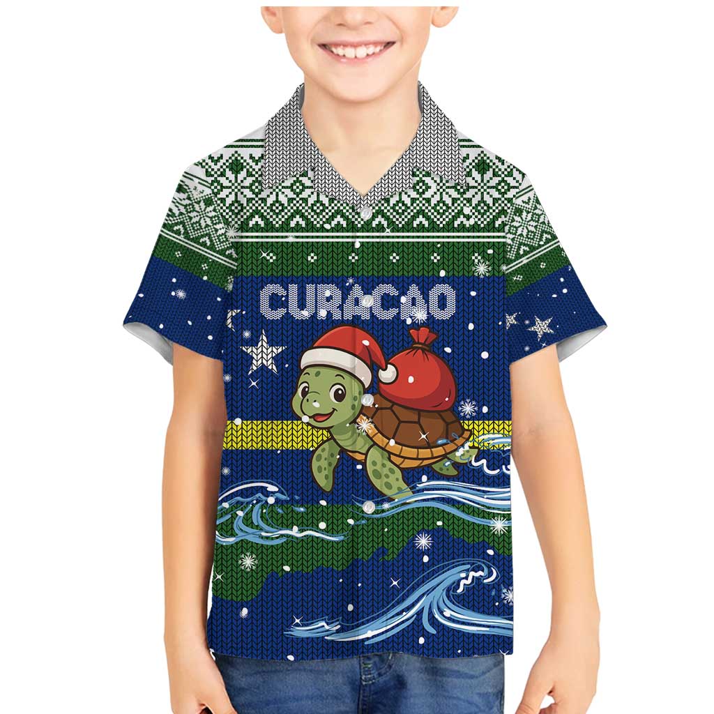 Curacao Christmas Family Matching Mermaid Dress and Hawaiian Shirt with Santa Turtle Ocean Waves Snowflakes and Holiday Gift Design - Wonder Print Shop