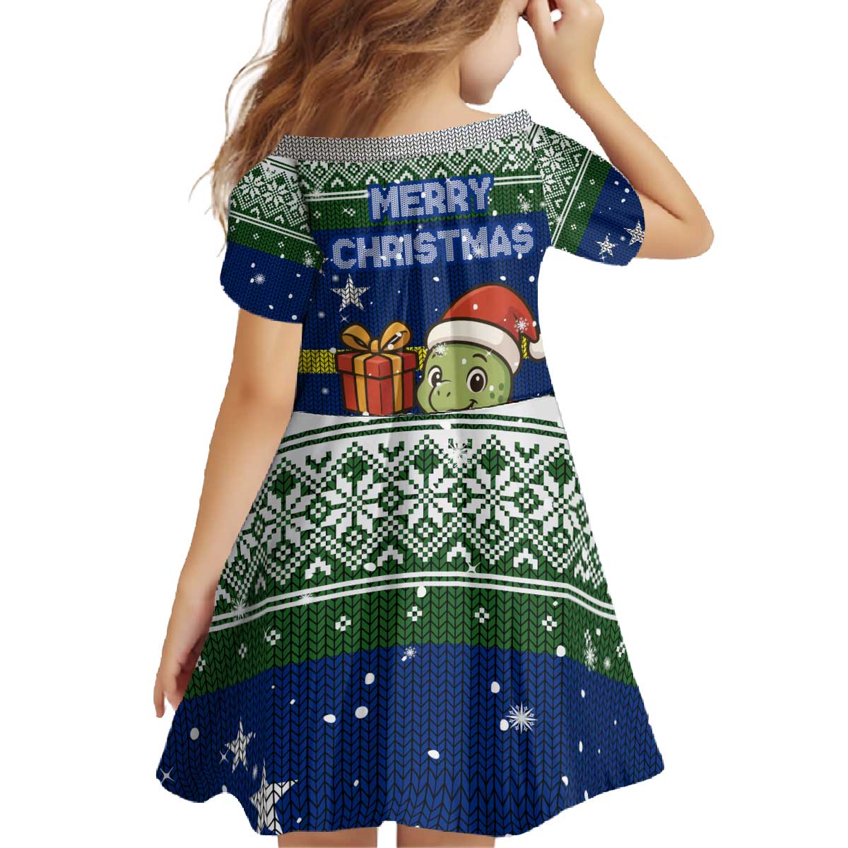 Curacao Christmas Family Matching Off The Shoulder Long Sleeve Dress and Hawaiian Shirt with Santa Turtle Ocean Waves Snowflakes and Holiday Gift Design - Wonder Print Shop