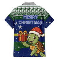 Curacao Christmas Family Matching Off The Shoulder Long Sleeve Dress and Hawaiian Shirt with Santa Turtle Ocean Waves Snowflakes and Holiday Gift Design - Wonder Print Shop