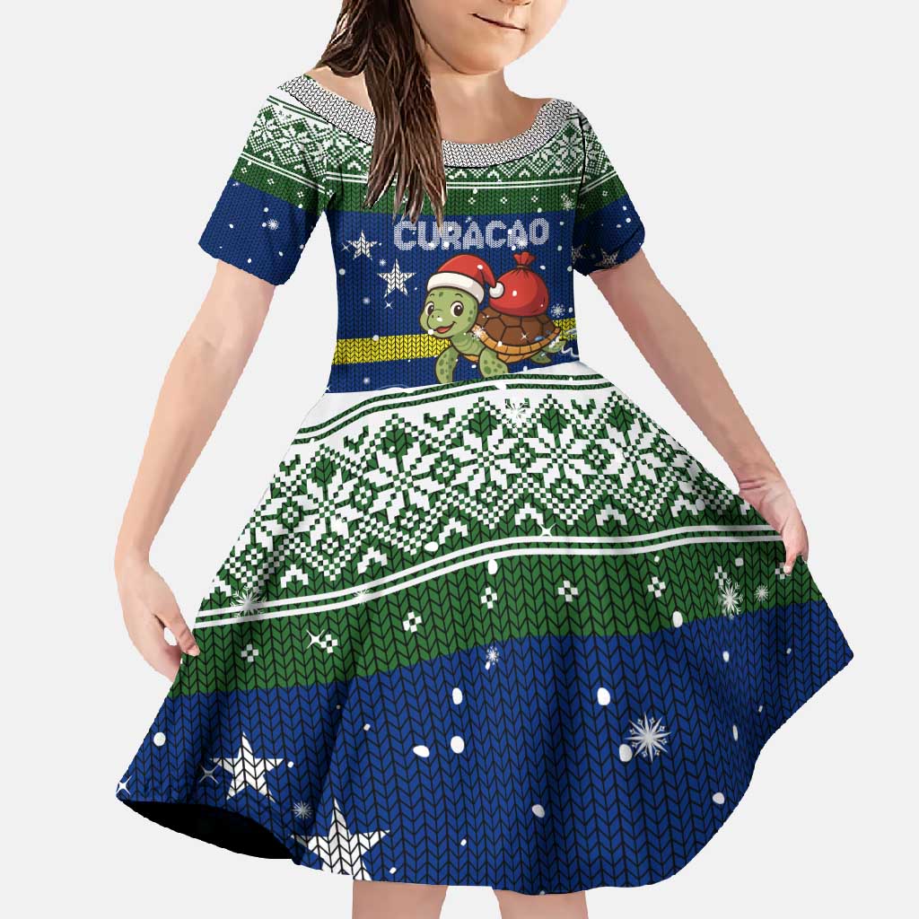 Curacao Christmas Family Matching Off Shoulder Maxi Dress and Hawaiian Shirt with Santa Turtle Ocean Waves Snowflakes and Holiday Gift Design - Wonder Print Shop