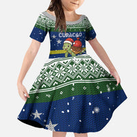 Curacao Christmas Family Matching Off Shoulder Maxi Dress and Hawaiian Shirt with Santa Turtle Ocean Waves Snowflakes and Holiday Gift Design - Wonder Print Shop